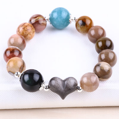 Pulseira feita à mão de pedras preciosas com contas de madeira natural Petrificada Pulseira de pedra de madeira ajustável Peel Charms Pulseira para festa diária
