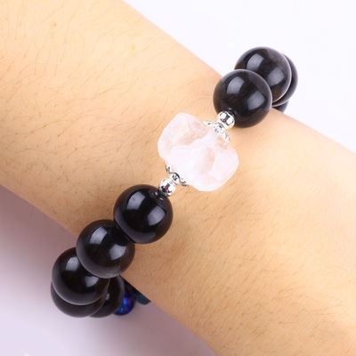 Pulseira feita à mão de pedras preciosas com contas Prata natural brilhante Obsidiana Pedaço de pedra de coração ajustável Pulseira de feitiço para festa