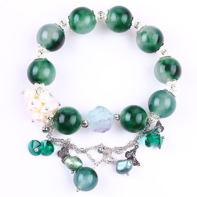 Bracelete feito à mão de pedras preciosas com contas de pedras preciosas de calcedônia verde Bracelete de pedras de pedras de pedras preciosas ajustável Bracelete de feitiço para uso diário