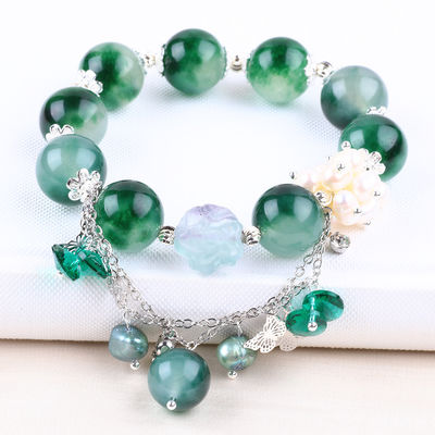Bracelete feito à mão de pedras preciosas com contas de pedras preciosas de calcedônia verde Bracelete de pedras de pedras de pedras preciosas ajustável Bracelete de feitiço para uso diário