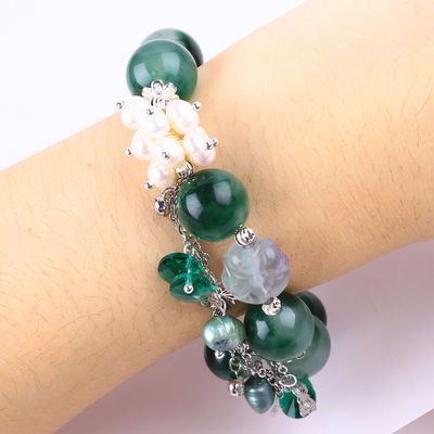 Bracelete feito à mão de pedras preciosas com contas de pedras preciosas de calcedônia verde Bracelete de pedras de pedras de pedras preciosas ajustável Bracelete de feitiço para uso diário