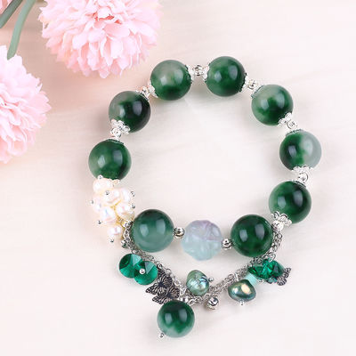 Bracelete feito à mão de pedras preciosas com contas de pedras preciosas de calcedônia verde Bracelete de pedras de pedras de pedras preciosas ajustável Bracelete de feitiço para uso diário