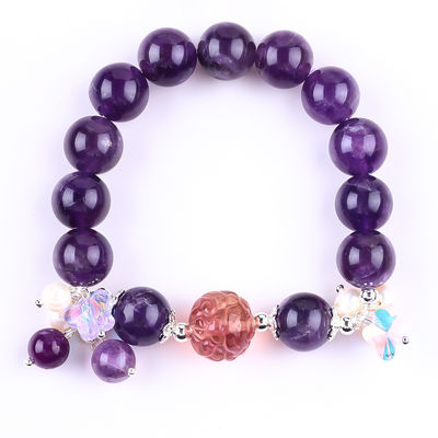 Pulseira feita à mão de pedras preciosas com contas de ameitista escura Pulseira de pedra de amêndoa ajustável Pulseira de feitiço para uso diário