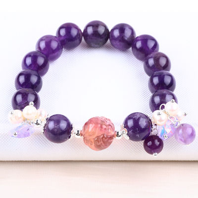 Pulseira feita à mão de pedras preciosas com contas de ameitista escura Pulseira de pedra de amêndoa ajustável Pulseira de feitiço para uso diário