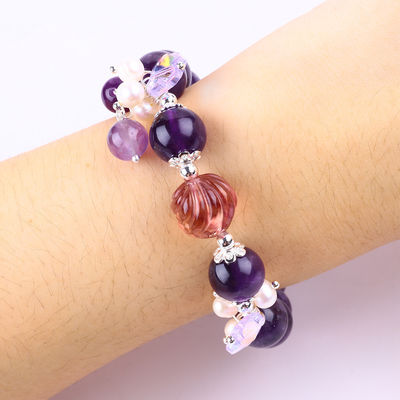 Pulseira feita à mão de pedras preciosas com contas de ameitista escura Pulseira de pedra de amêndoa ajustável Pulseira de feitiço para uso diário