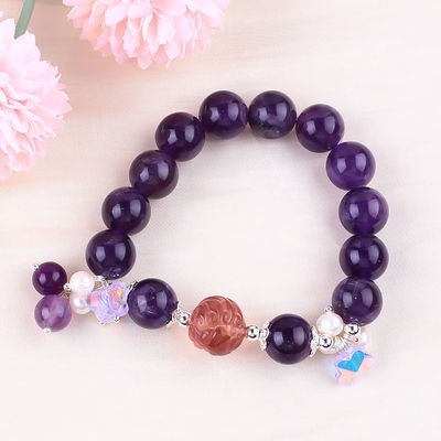 Pulseira feita à mão de pedras preciosas com contas de ameitista escura Pulseira de pedra de amêndoa ajustável Pulseira de feitiço para uso diário