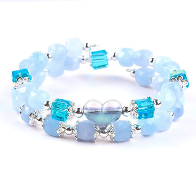 Pulseira feita à mão de pedras preciosas com contas Pulseira de pedra aquamarina Pulseira de coração ajustável Pulseira de feitiços para festa Usar diariamente