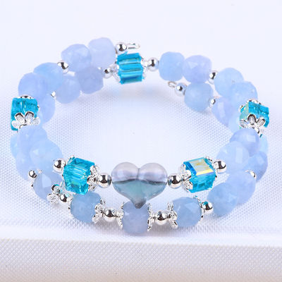 Pulseira feita à mão de pedras preciosas com contas Pulseira de pedra aquamarina Pulseira de coração ajustável Pulseira de feitiços para festa Usar diariamente