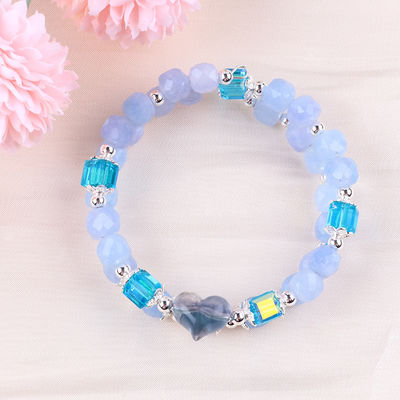 Pulseira feita à mão de pedras preciosas com contas Pulseira de pedra aquamarina Pulseira de coração ajustável Pulseira de feitiços para festa Usar diariamente
