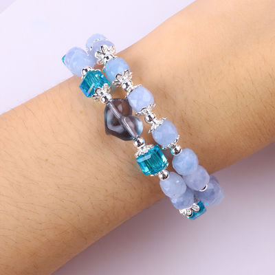 Pulseira feita à mão de pedras preciosas com contas Pulseira de pedra aquamarina Pulseira de coração ajustável Pulseira de feitiços para festa Usar diariamente
