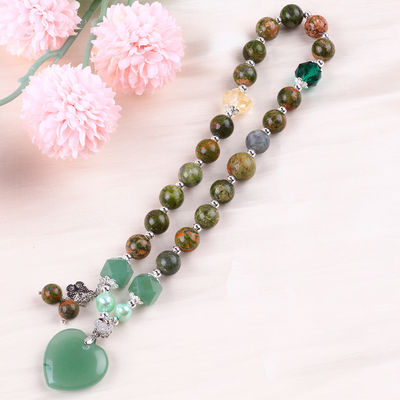 Pulseira feita à mão de pedras preciosas com contas Natural Unakite Pedra Pulseira Ajustável Coração Verde Aventurine Charms Pulseira Para P