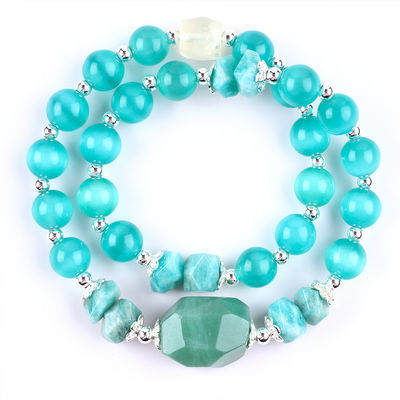 Pulseira feita à mão de pedras preciosas com contas Olho de gato verde Pulseira de pedra ajustável Rock Charms Pulseira para festa uso diário