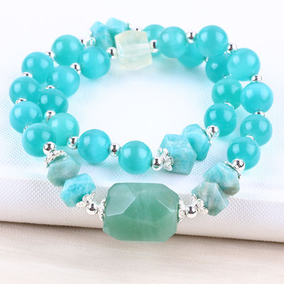 Pulseira feita à mão de pedras preciosas com contas Olho de gato verde Pulseira de pedra ajustável Rock Charms Pulseira para festa uso diário