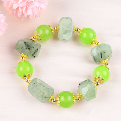 Pulseira feita à mão de pedras preciosas com contas Natural Prehnite Pedra Pulseira Adjustable Charms Pulseira para festa uso diário
