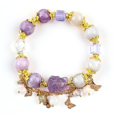 Pulseira feita à mão de pedras preciosas com pérolas Pulsante natural Pulsante de pedra Mica Pulsante de charme ajustável Pulsante para uso diário de festa