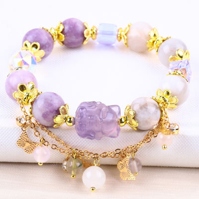 Pulseira feita à mão de pedras preciosas com pérolas Pulsante natural Pulsante de pedra Mica Pulsante de charme ajustável Pulsante para uso diário de festa