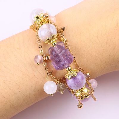 Pulseira feita à mão de pedras preciosas com pérolas Pulsante natural Pulsante de pedra Mica Pulsante de charme ajustável Pulsante para uso diário de festa