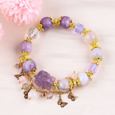 Pulseira feita à mão de pedras preciosas com pérolas Pulsante natural Pulsante de pedra Mica Pulsante de charme ajustável Pulsante para uso diário de festa