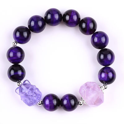 14mm Smoky Quartz Crystal Bead Bracelet com escultura de raposa de nove caudas