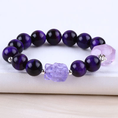 14mm Smoky Quartz Crystal Bead Bracelet com escultura de raposa de nove caudas