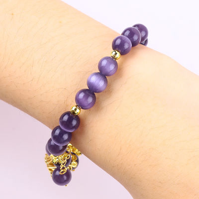 8mm Cristal Púrpura Cat Eye Bead Lustrado Pedras preciosas Stretch Bracelets