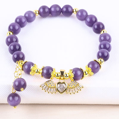 8mm Cristal Púrpura Cat Eye Bead Lustrado Pedras preciosas Stretch Bracelets