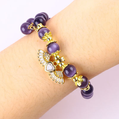 8mm Cristal Púrpura Cat Eye Bead Lustrado Pedras preciosas Stretch Bracelets