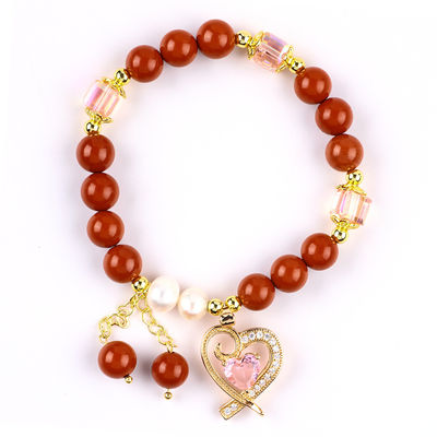 Natural 8MM Vermelho Jaspe Água Fresca Pérola Rosa Coração Encanto Lindo Bolas Redondas Para Amigos Presente