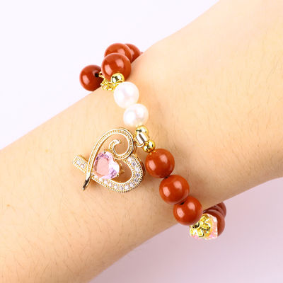 Natural 8MM Vermelho Jaspe Água Fresca Pérola Rosa Coração Encanto Lindo Bolas Redondas Para Amigos Presente
