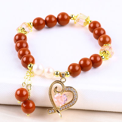 Natural 8MM Vermelho Jaspe Água Fresca Pérola Rosa Coração Encanto Lindo Bolas Redondas Para Amigos Presente