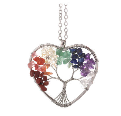 Meditação Árvore da Vida Coração em forma de Chakra Pedra Cristal Colar Tamanho ajustável