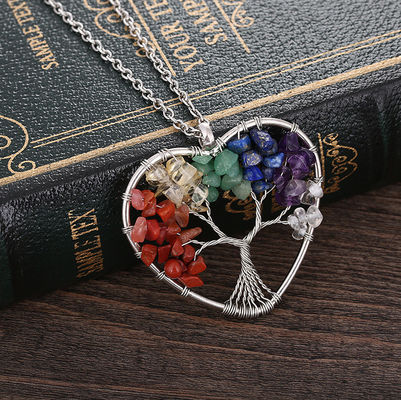 Meditação Árvore da Vida Coração em forma de Chakra Pedra Cristal Colar Tamanho ajustável