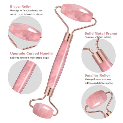 Roller de jade de quartzo rosa de pedra de cristal para tratamento facial / eliminação de edema