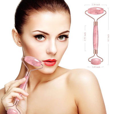 Roller de jade de quartzo rosa de pedra de cristal para tratamento facial / eliminação de edema