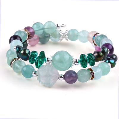 Custom DIY Fluorito Cristal com Flor Flor Flor Flor Flor de Fluorito 8MM Round Bead ajustável bracelete