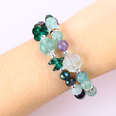 Custom DIY Fluorito Cristal com Flor Flor Flor Flor Flor de Fluorito 8MM Round Bead ajustável bracelete