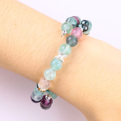 Custom DIY Fluorito Cristal com Flor Flor Flor Flor Flor de Fluorito 8MM Round Bead ajustável bracelete