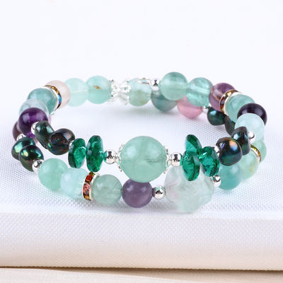 Custom DIY Fluorito Cristal com Flor Flor Flor Flor Flor de Fluorito 8MM Round Bead ajustável bracelete