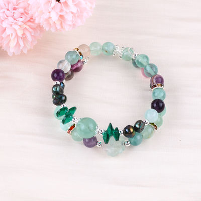 Custom DIY Fluorito Cristal com Flor Flor Flor Flor Flor de Fluorito 8MM Round Bead ajustável bracelete
