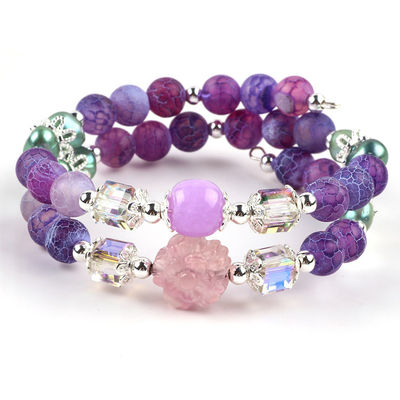 8MM Manual DIY Agate Crystal Round Bead Ajustável Dupla camada bracelete