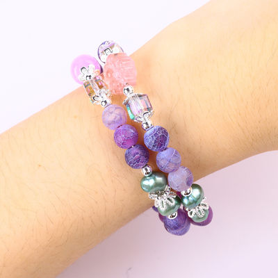 8MM Manual DIY Agate Crystal Round Bead Ajustável Dupla camada bracelete