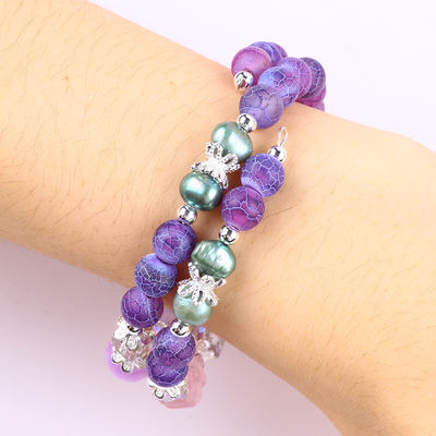 8MM Manual DIY Agate Crystal Round Bead Ajustável Dupla camada bracelete