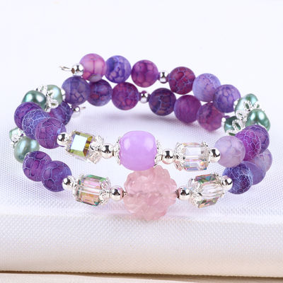 8MM Manual DIY Agate Crystal Round Bead Ajustável Dupla camada bracelete
