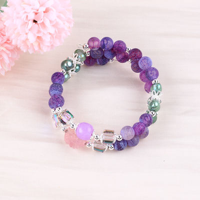 8MM Manual DIY Agate Crystal Round Bead Ajustável Dupla camada bracelete