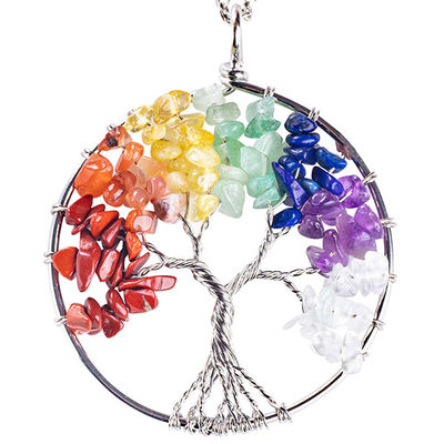 Meditação Espiritual Árvore da Vida Chakra Pedra de Cura Colar de jóias