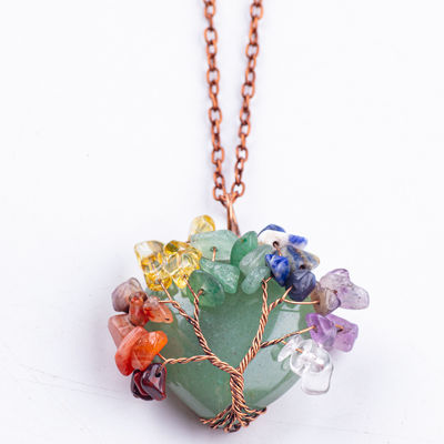 Unisexo Verde Aventurino Chakra Cura Cristal Colar Chakra Pedra Pendente
