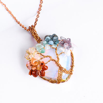 Rose Gold Healing Crystal Stone 7 Chakra Árvore da Vida Pendente