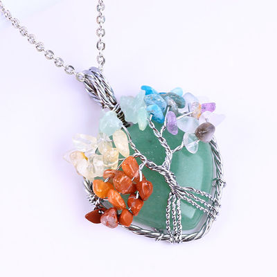 Aventurina Verde Chakra Espiritual Meditação Árvore da Vida Chakra do Coração Necklace de Pedra de Cristal