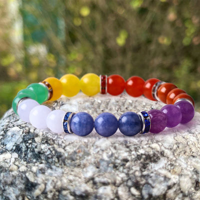 Mulheres Pedra Natural Chakra Pulseira de Pedra Geminosa 22,05 polegadas/56cm