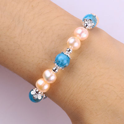 Apatite Azul Pedra de contas Rosa de água doce Pérola Pulseira OEM ODM